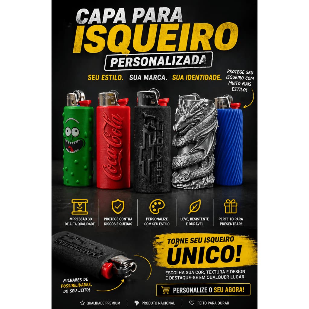 Capa Para Isqueiro Bic Grande Personalizados 3D