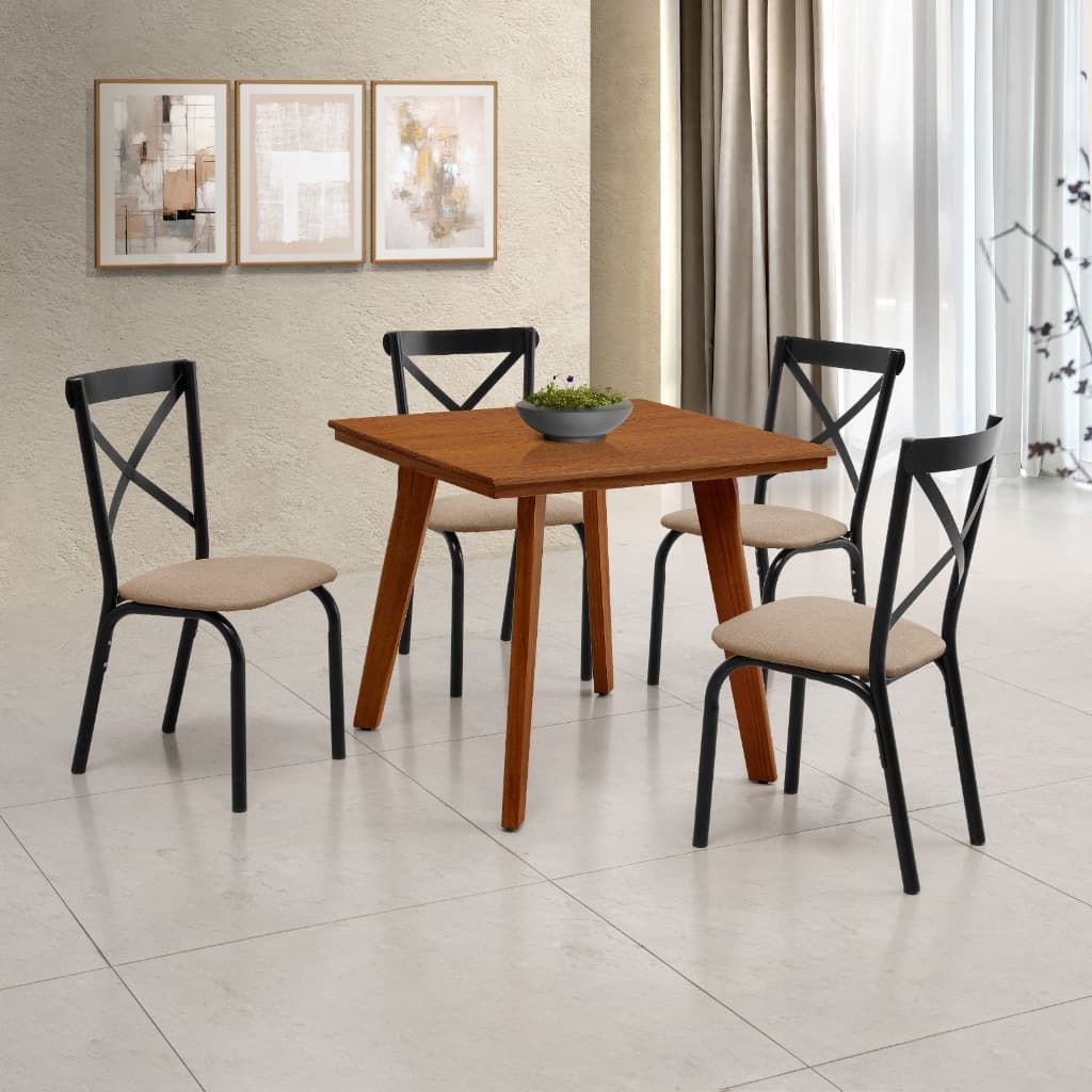 Mesa De Jantar Millena 4 Lugares 80x80 Em Madeira Maciça Contemporâneo