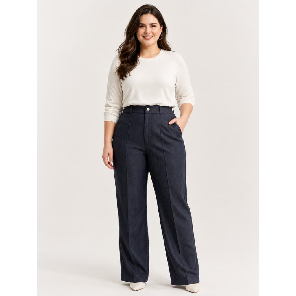 Calça Feminina Reta Jeans Plus Size 48-54 Com Bolso Elástico Traseiro 8828