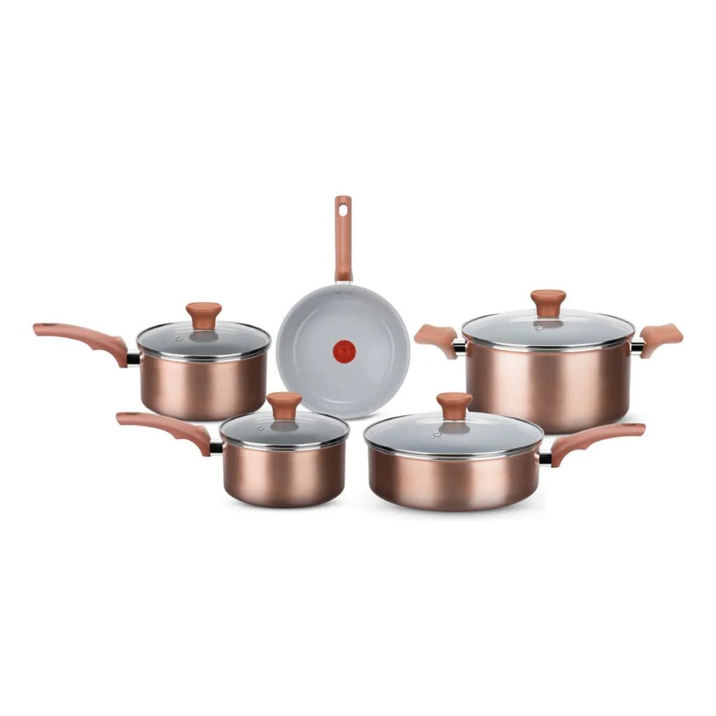 JOGO DE PANELAS INDUÇÃO 5 PEÇAS CERAMIC ROSE GOLD ROCHEDO