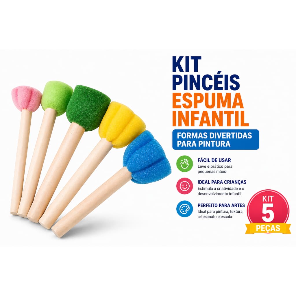 Pincel de Espuma Formas Divertidas para Pintura com Cabo de Madeira Yin’s Paper
