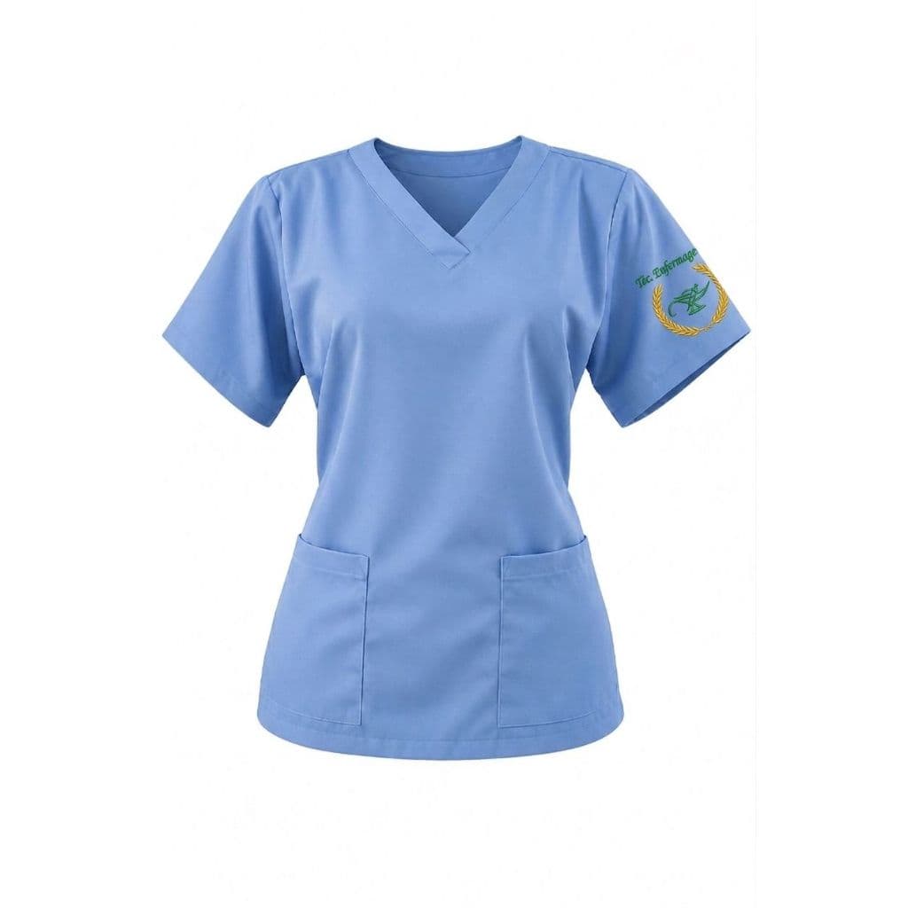 Blusa em gabardine , logo ou nome bordados, gola em v bem acinturada, ótimo acabamento, material leve e resistente