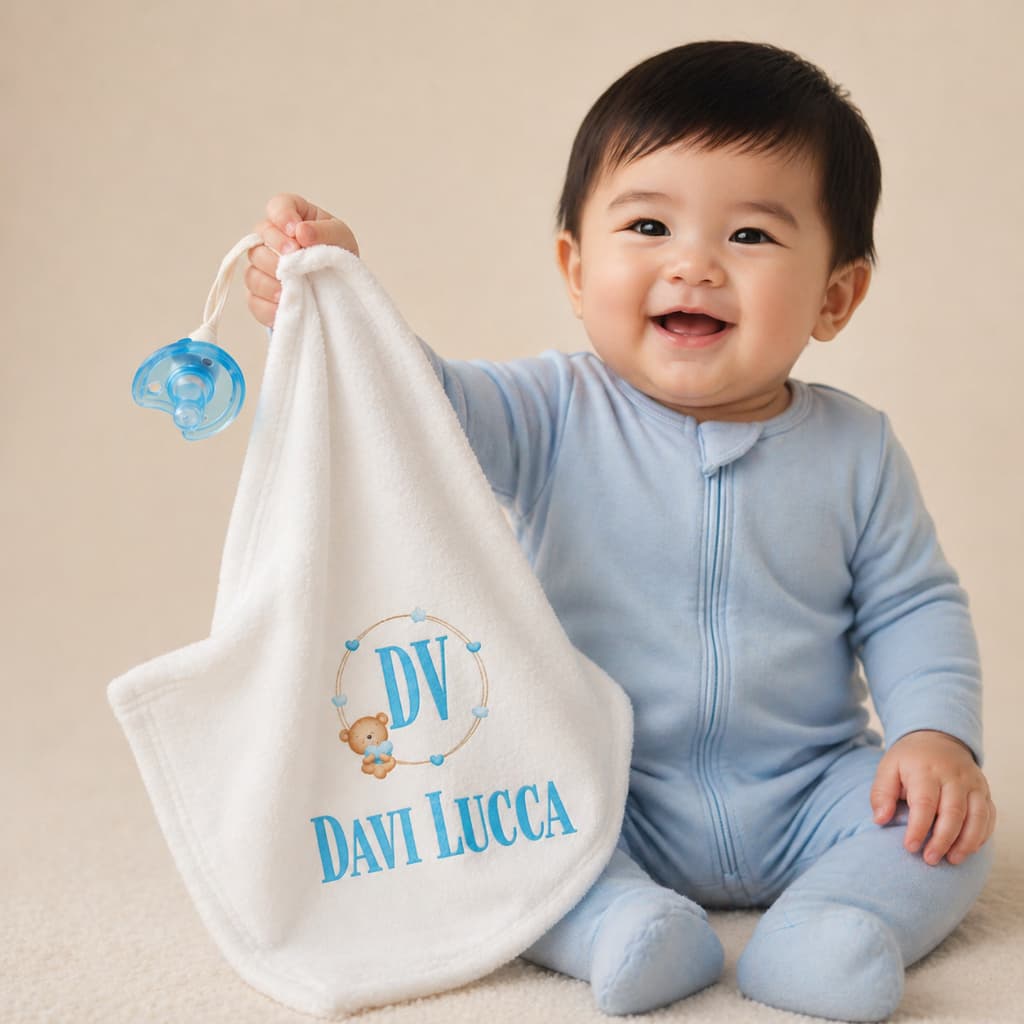 Naninha Personalizada com Nome Do Bebê Papinho com Prendedor de Chupeta Menino Menina Paninho