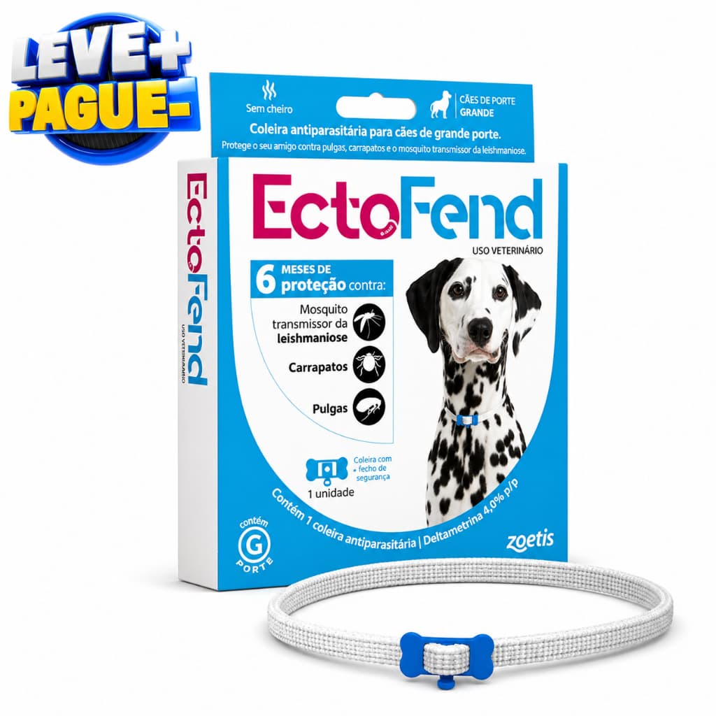Coleira Ectofend Azul 65cm Zoetis Cães Grandes | Antipulgas Carrapatos Repelente Leishmaniose Até 8 Meses
