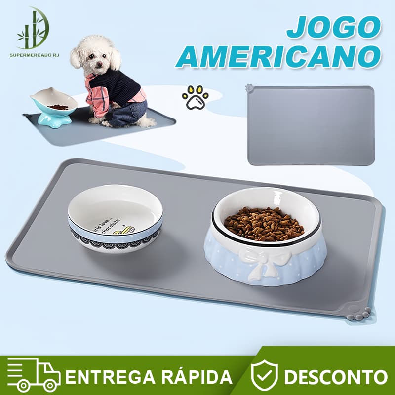 "Tapete de Silicone Impermeável Cachorro Gato Tigela Antiaderente Pet Comedouro e Bebedouro Comida "