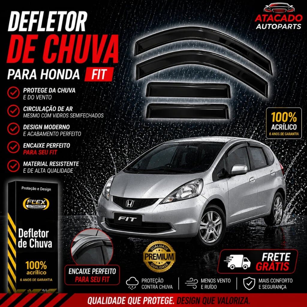 Calha de Chuva Defletor Honda New Fit 2009 a 2014 4 Portas Original Ecoflex Fume
