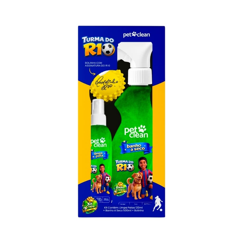 Kit Pet Clean Turma do R10 Banho a Seco 500ml Limpa Patas 120ml + Brinde Bolinha Higiene Pet Clean