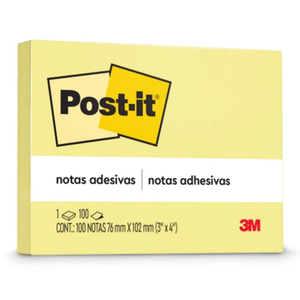 Bloco Adesivo Colorido AMARELO Post-It 76 mm x 102 mm 100 Folhas - 3M | Notas Adesivas
