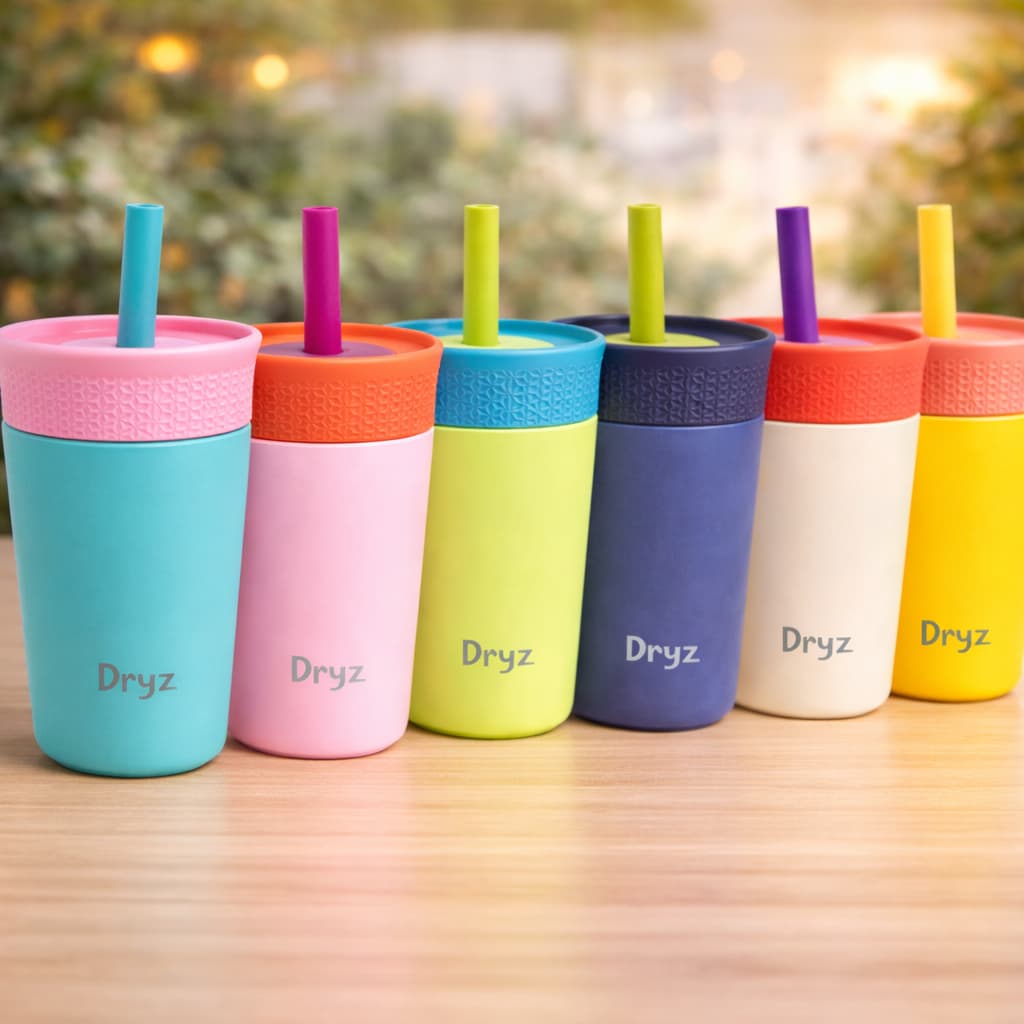 Copo Térmico Inox Infantil Dryz 350ml com Canudo de Silicone Livre de BPA para Crianças