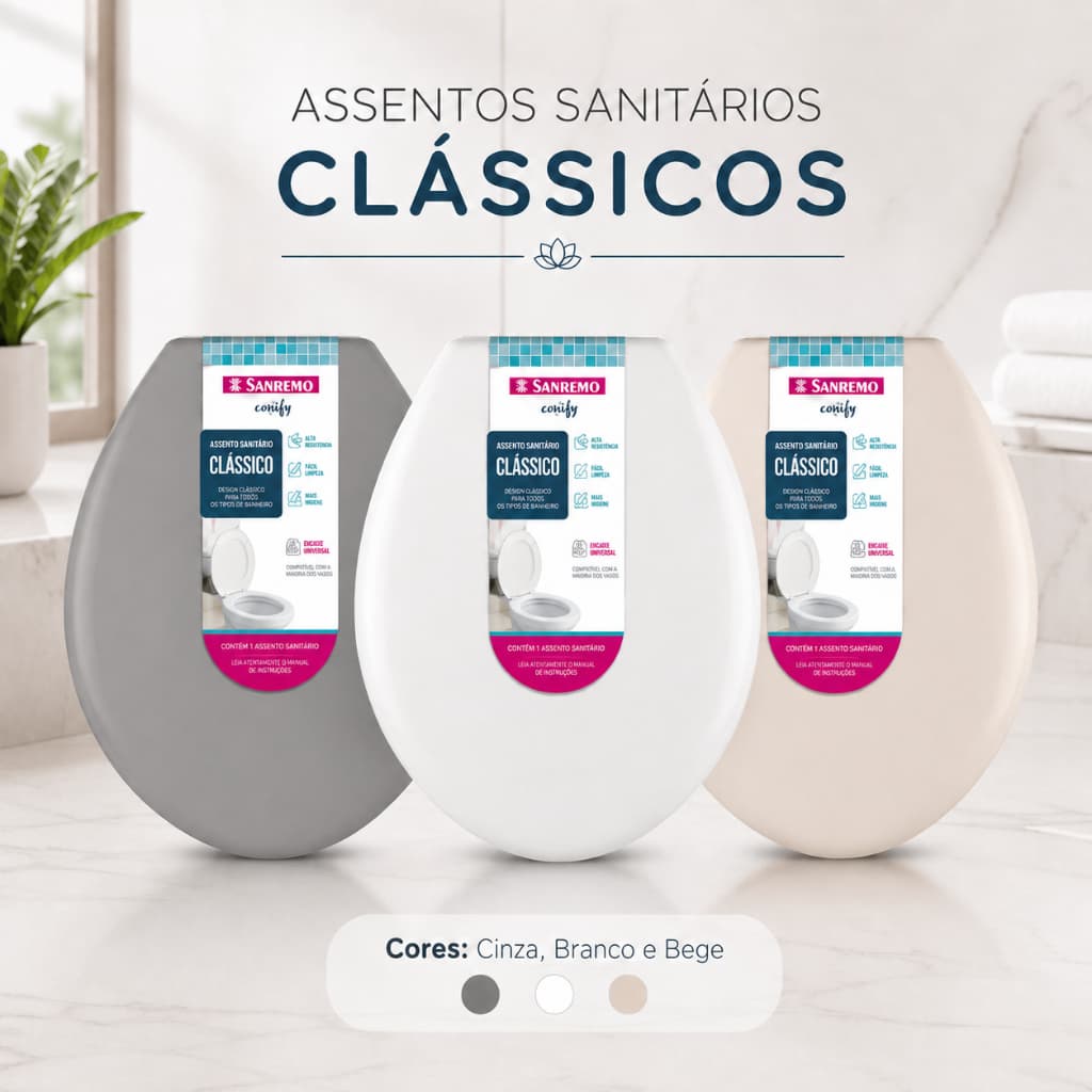 Assento Sanitário standard clássico branco Sanremo / Atlas - universal oval original
