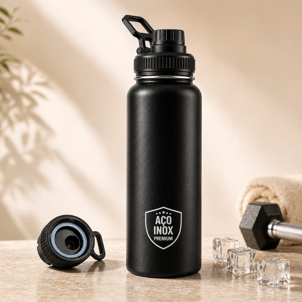 Garrafa Térmica Inox 800ml Parede Dupla Vácuo Anti Vazamento Mantém Gelado e Quente