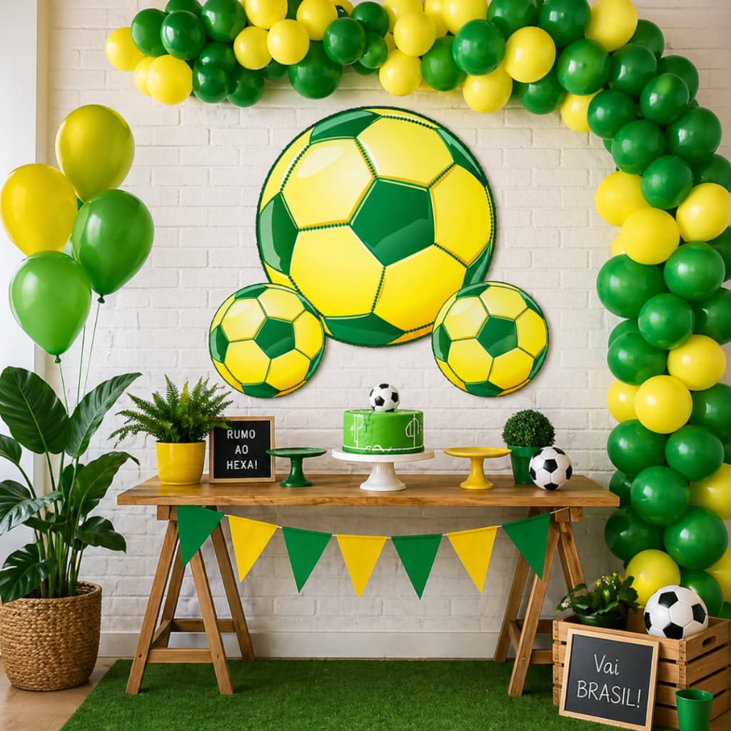 Kit 3 un enfeite bola de futebol amarela festa decoração copa do mundo Brasil torcida torcedor
