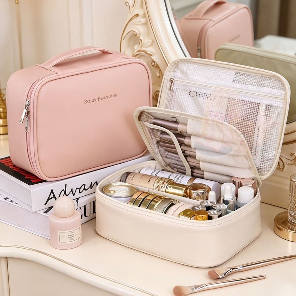 Bolsa de Maquiagem Desmontável Grande Capacidade Portátil para Viagem e Dia a Dia