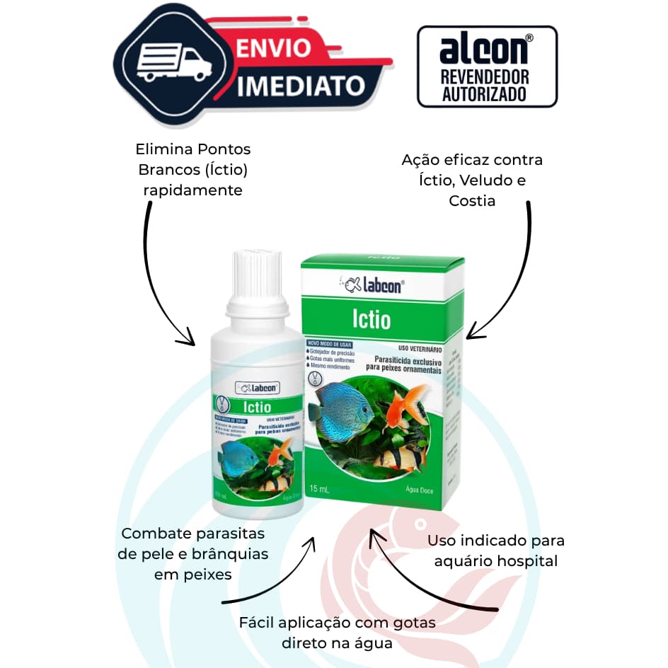 Labcon Ictio 15ml | Parasiticida para Peixes Ornamentais Doentes | Pontos Brancos Íctio | Alcon