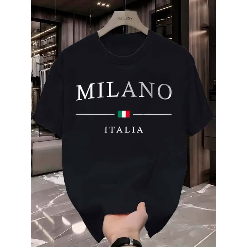 Camiseta Milano Italia T-Shirt 100% Algodão Camisa Masculina Street Wear Manfinity