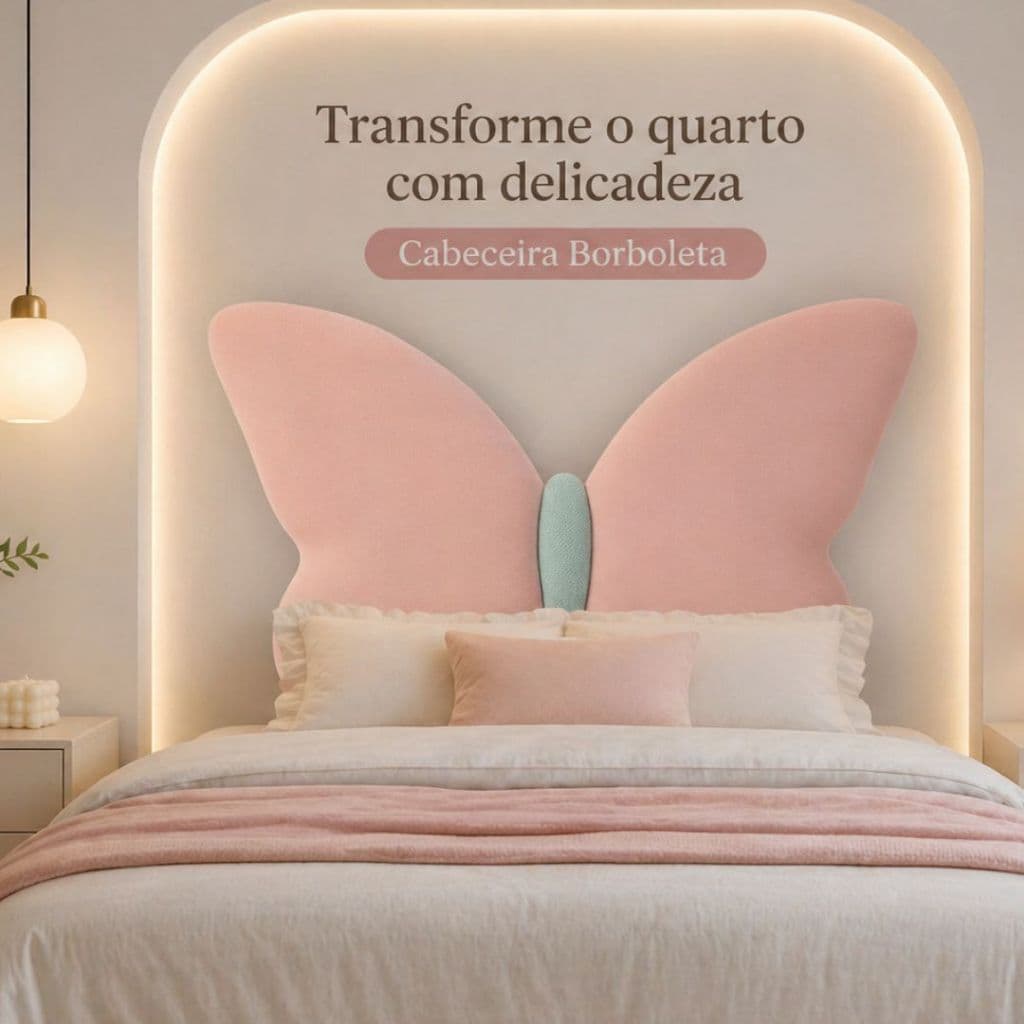 Cabeceira Casal Borboleta 140x97cm Estofada Rosa Para Cama Box Bouclê Rosa E Erva Doce