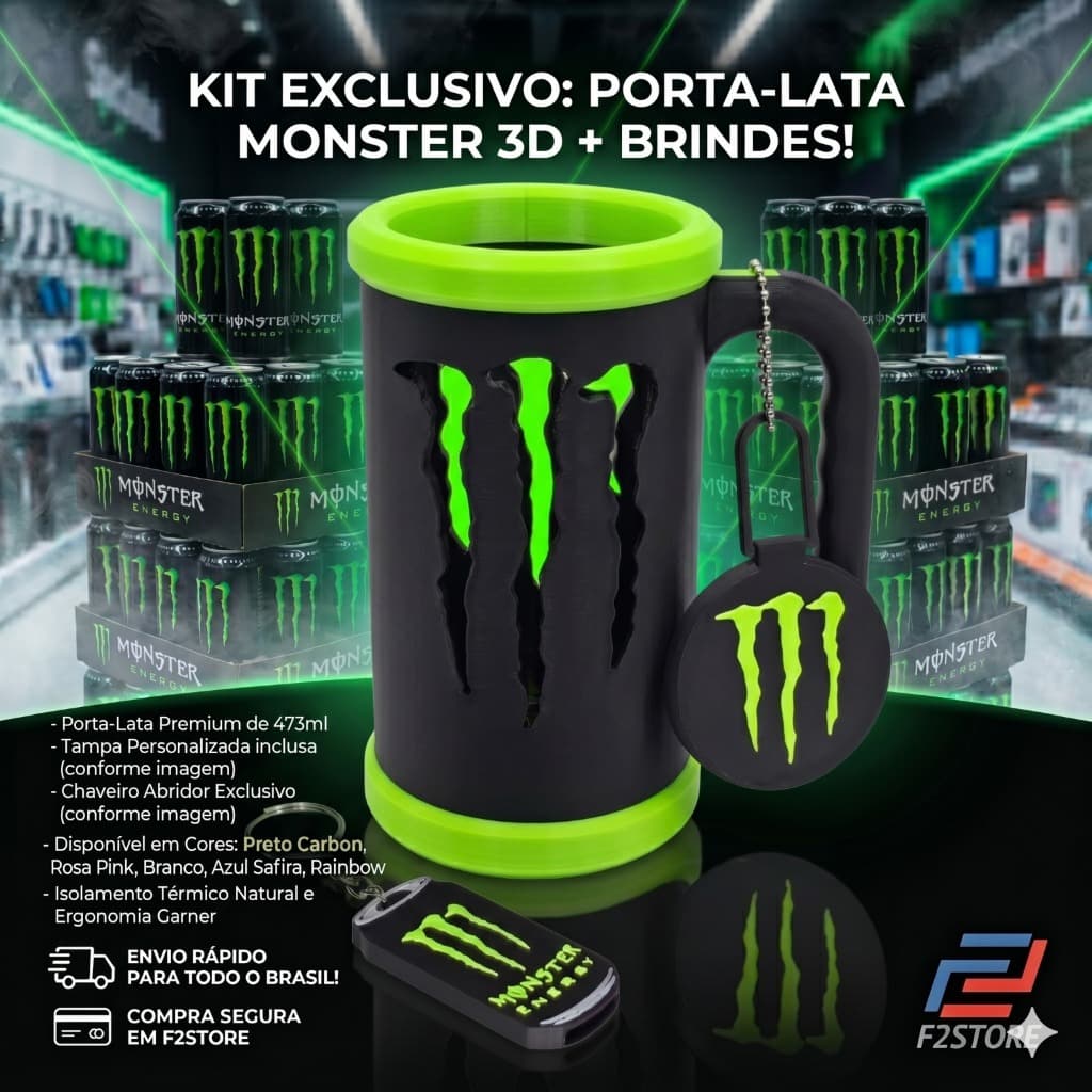 Porta Lata para Monster 473ml  + Tampa E Chaveiro Abridor