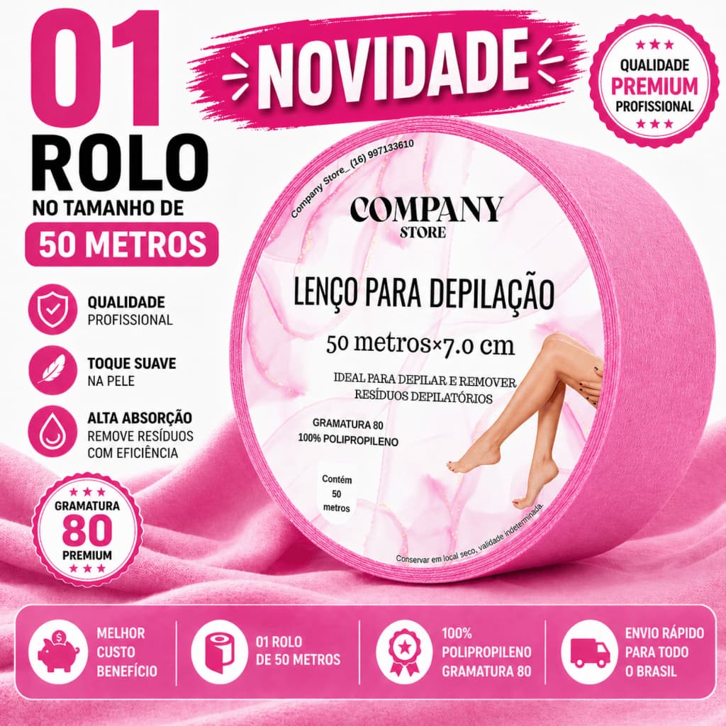 TNT para Depilação Cor Rosa 80g 7.0cm 50m Lenço de depilar Papel Depilatório Profissional.