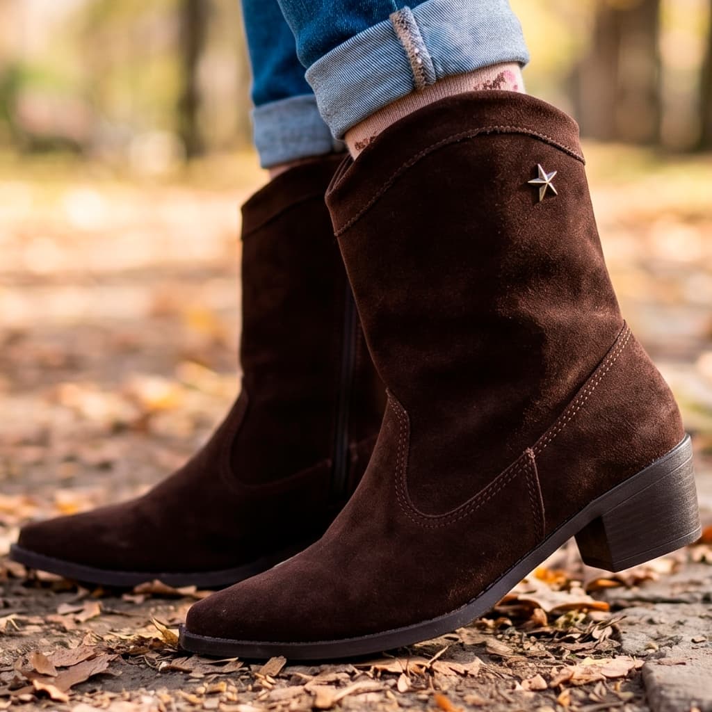 Bota Texana Infantil Menina Estrela com Zíper Lateral Calce Fácil Leve Estilo Country Moda Feminina
