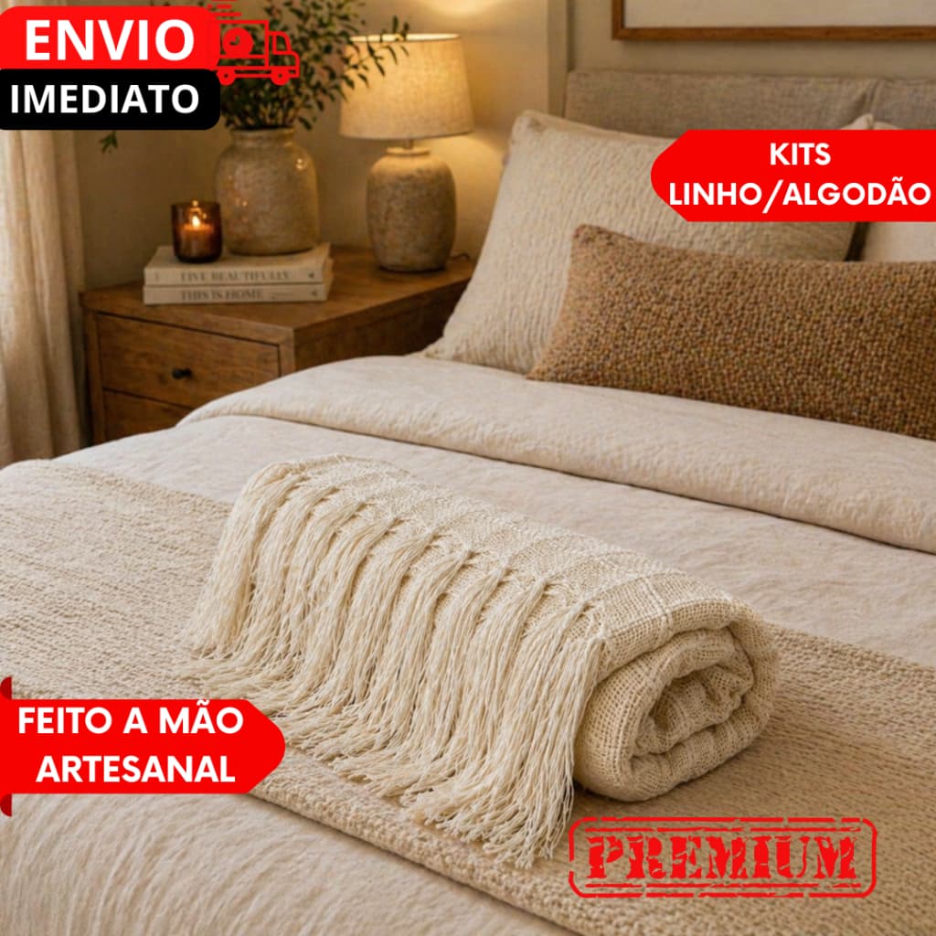 UN Manta Para Sofá GIGANTE Peseira P/ Cama Terracota Cru Detalhe Em Quadriculado artesanal..