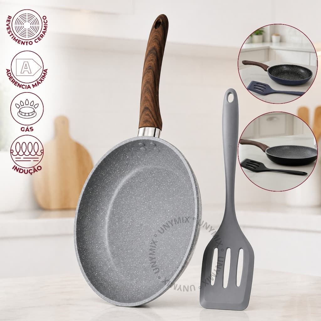 Kit Frigideiras 2 Peças Antiaderente em Cerâmica Indução e Indução - 24 Cm+ Espátula