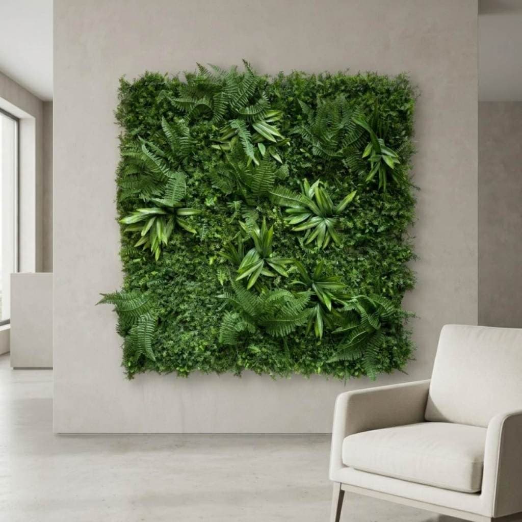 1m² Painel Folhagem Artificial 3D Jardim Vertical Alta Densidade Parede Verde Luxo Proteção UV