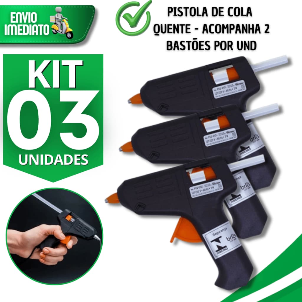 Jogo Pistola Bivolt Cola Quente Profissional Artesanato Escolar Escritório Com Bastão Multiuso