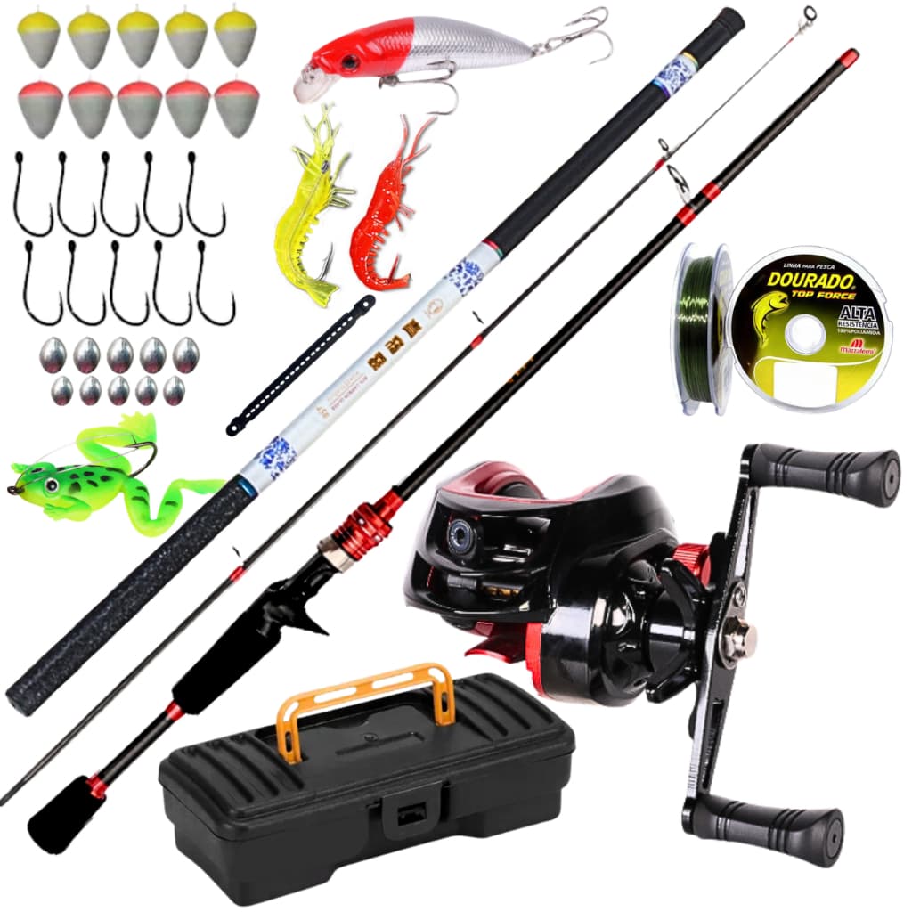 Carretilha De Pesca Anticalereira Drag 10 Vara De Mão 2,70 Fibra de Carbono Kit Isca Artificial Pacu