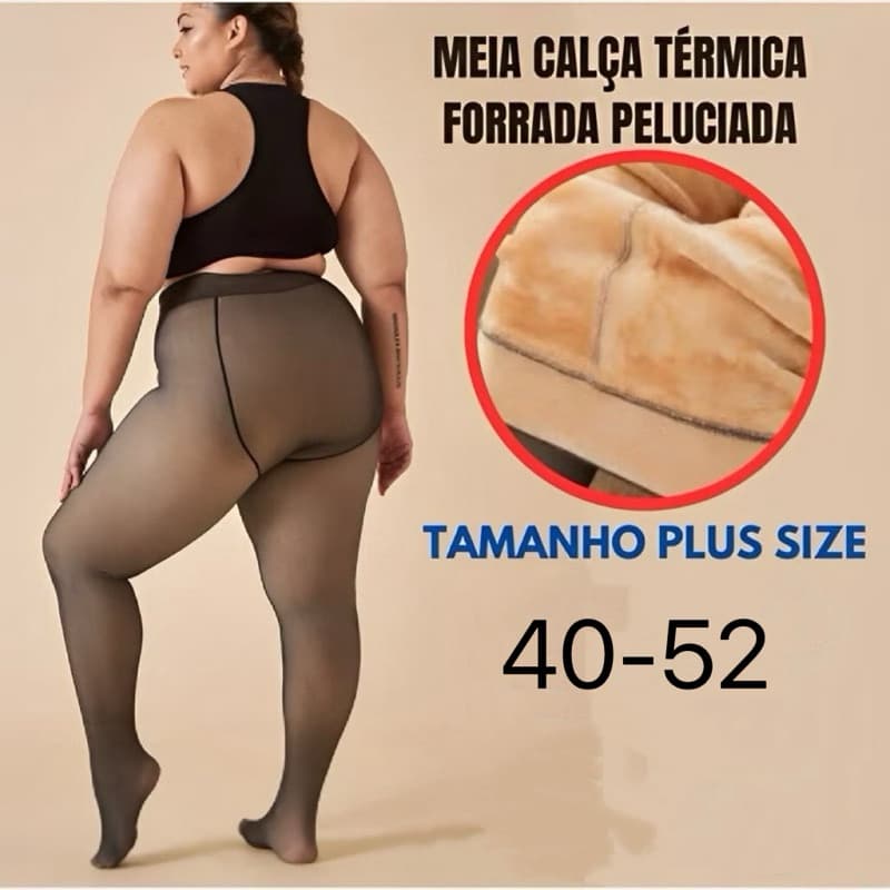 Meia-Calça Translúcida Térmica TFW-01 Tamanho GG Forrada Peluciada Translúcida de Lã Feminina Super Elástica