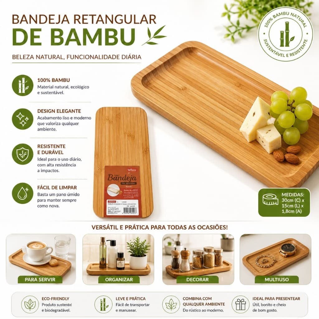 Petisqueira Bambu Tábua Retangular Madeira Servir Queijos Frios Petiscos Mesa Gourmet