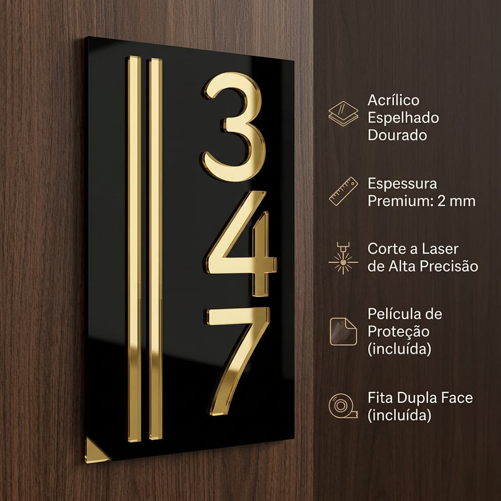 Placa de Número Personalizada em Acrílico  Residencial Comercial ou Empresarial