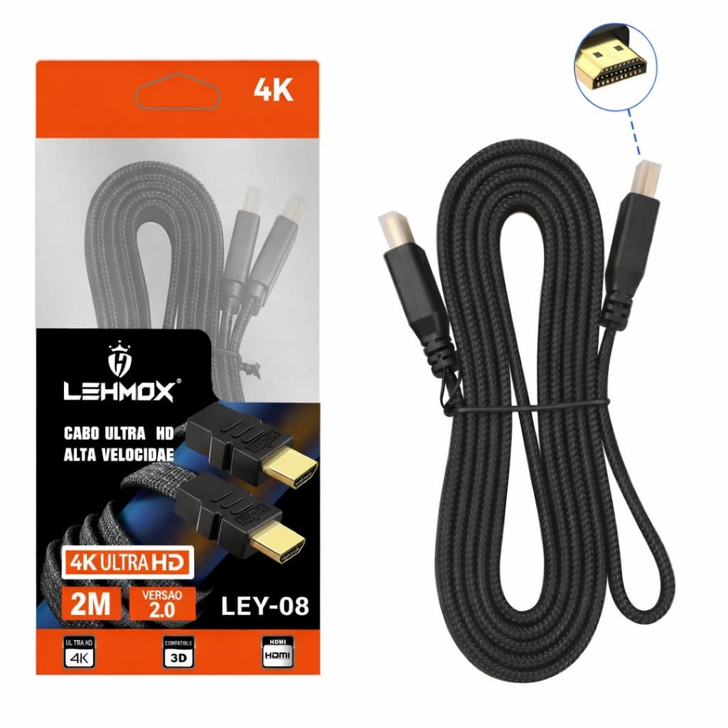 Cabo Hdmi Ultra Resistente 2.0 2M 4k 3d Full Hd Blindado Tv/PC/Video game Ponta Gold