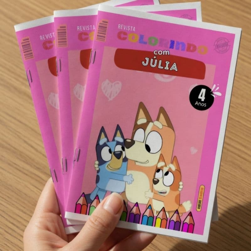 Kit Revistinha revista Livro de Colorir Infantil   Festa Lembrancinha Prenda PERSONALIZADO - BLUEY ROSA MENINA livrinho