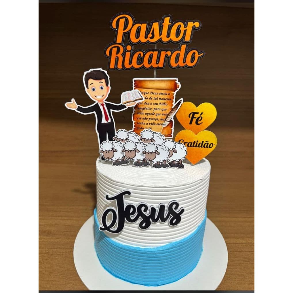 Topo de Bolo Pastor Topper Gospel Topo de Bolo Cristão Topo de Bolo Diácono Topper Ovelhas Topo Fé