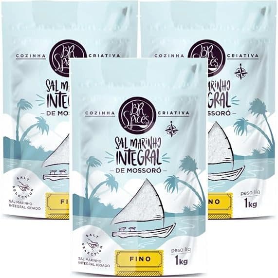 Kit 3x Sal Marinho 1Kg Fino Integral BR Spices  Rico em Minerais