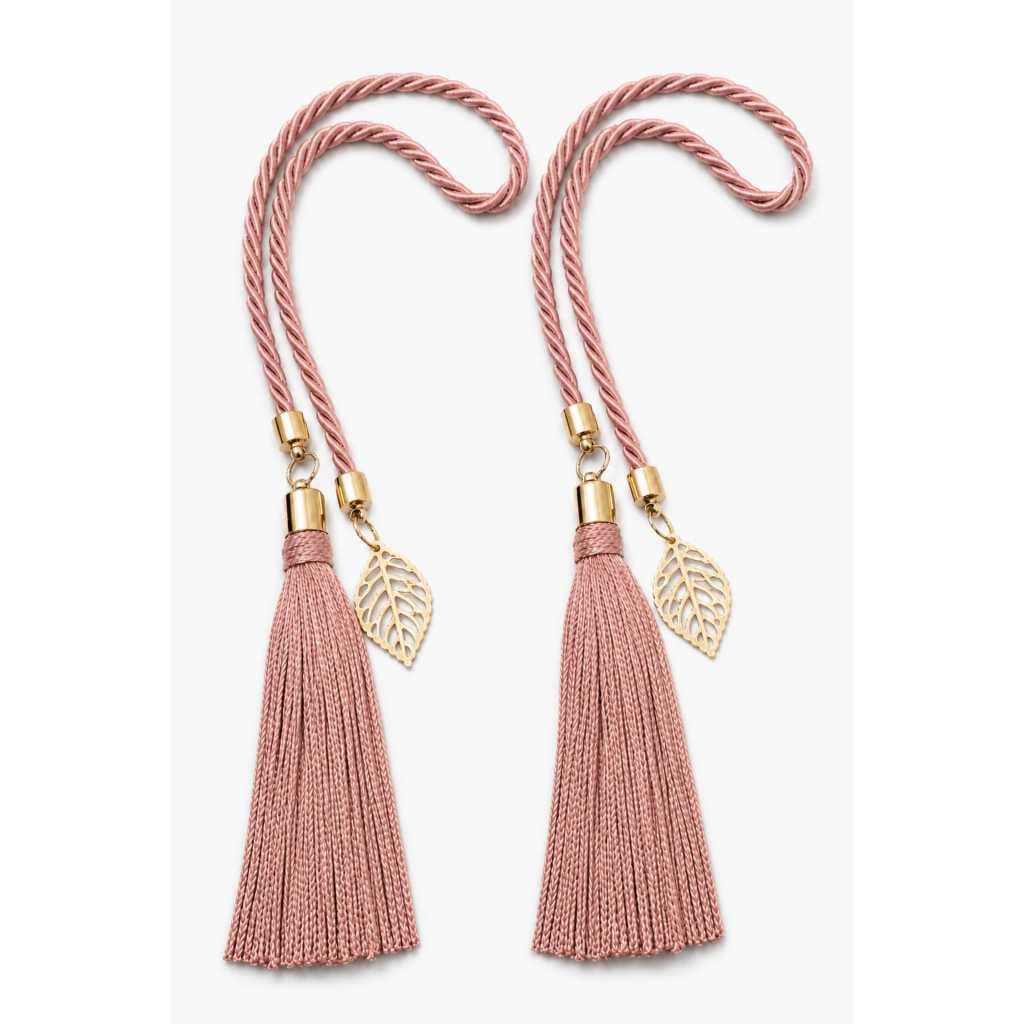 2 Cordões  Decorativos com Tassel e Folha Dourada