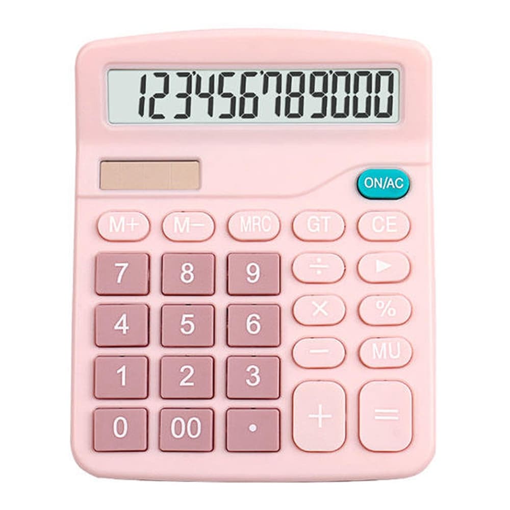 Calculadora  Eletrônica 12 Digitos Pilha Mesa Comercial Escritório Grande Rosa