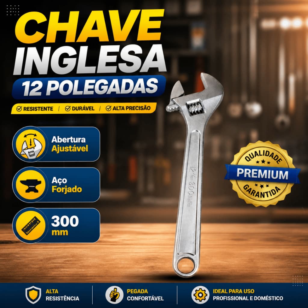 Chave Inglesa Ajustável 12" Polegadas Abertura Aço Reforçado Ferramenta Hidráulica Mecânica