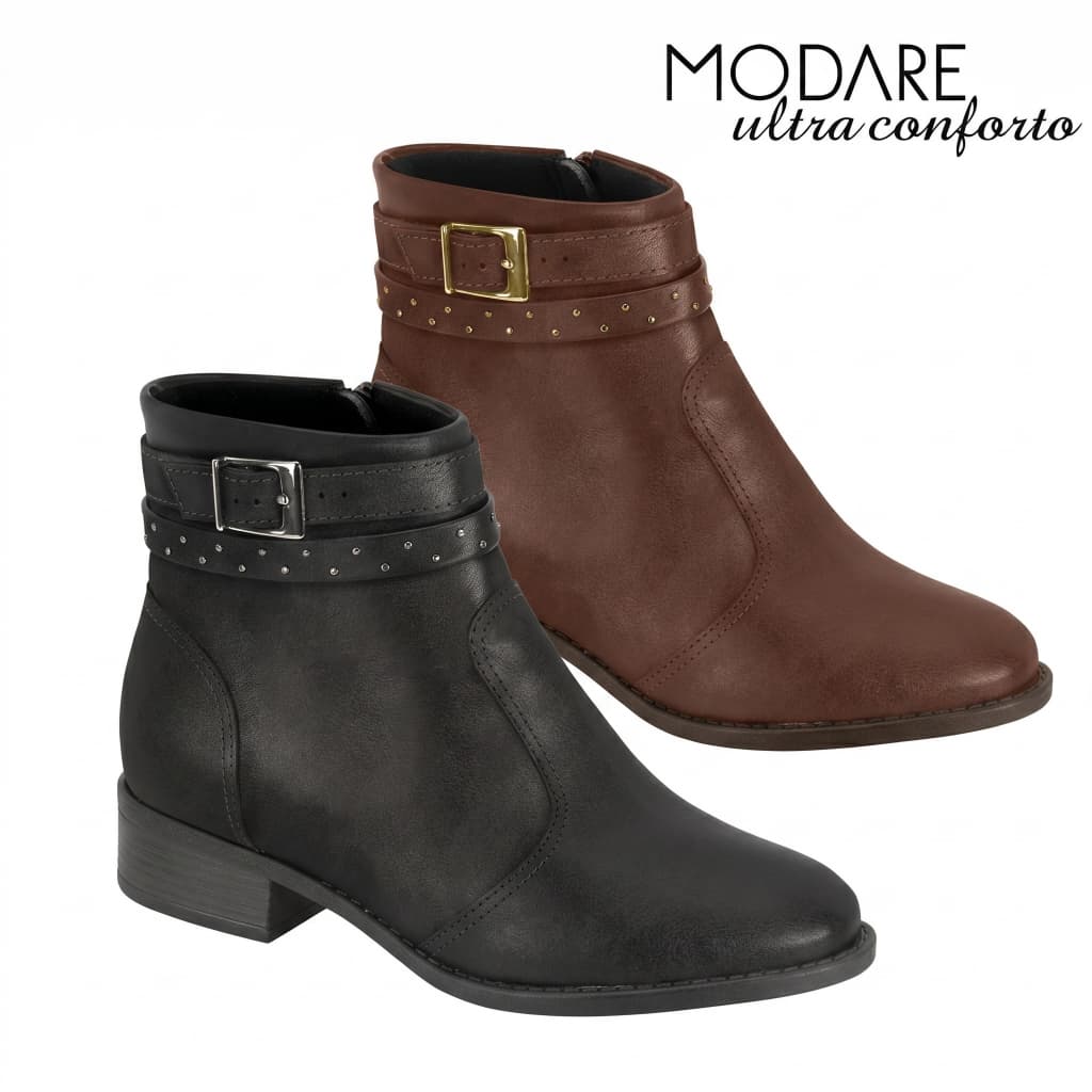 Bota Feminina Modare Casual Ultraconforto Cano Curto Salto Baixo Grosso Confortável Original