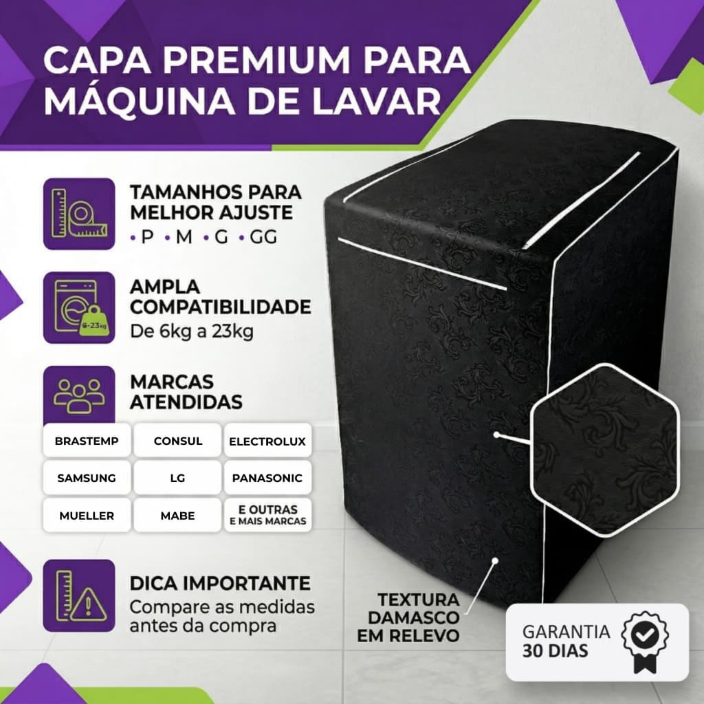 Capa para Máquina de Lavar Impermeável Com ziper abertura superior  Electrolux Brastemp Consul Cinza Preta Bege