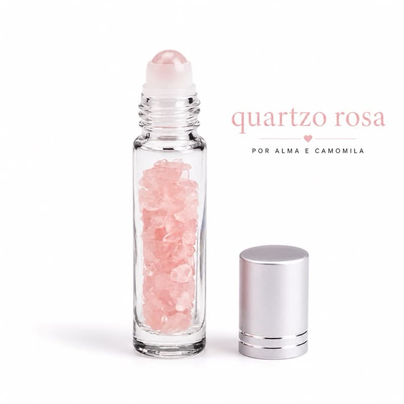 Roll-on Quartzo Rosa Natural | Frasco Vidro Recarregável Aromaterapia Massagem Energia e Autocuidado