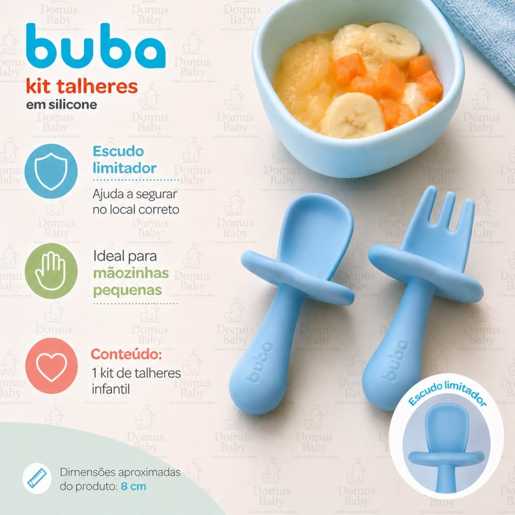 Kit Introdução Alimentar Buba Colher Garfo Silicone com Protetor