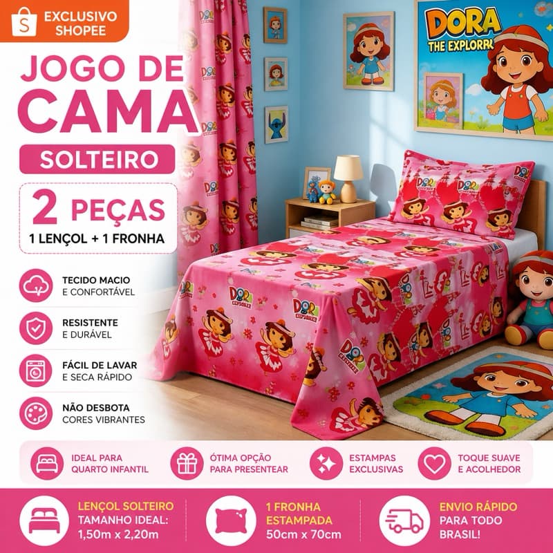 Jogo de Cama Solteiro Infantil 2 Peças | Lençol + 1 Fronha Estampado | Toque Macio