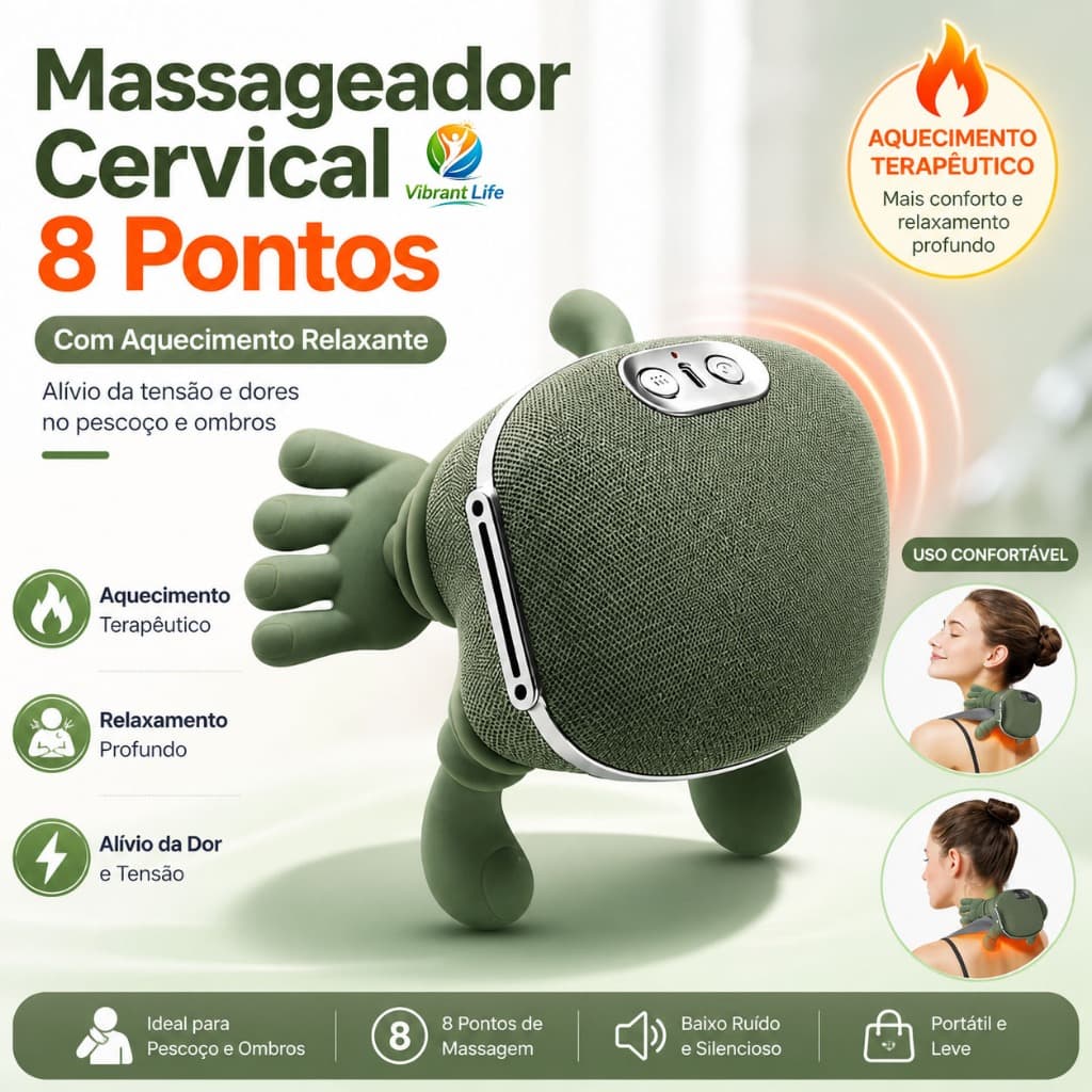 Massageador de Pescoço 8 Pontos com Aquecimento Relaxante Elétrico Alívio da Tensão Ombro e Cervical