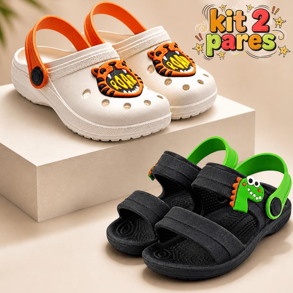 Kit 2 Pares Sandália Papete Masculina Infantil Confortável