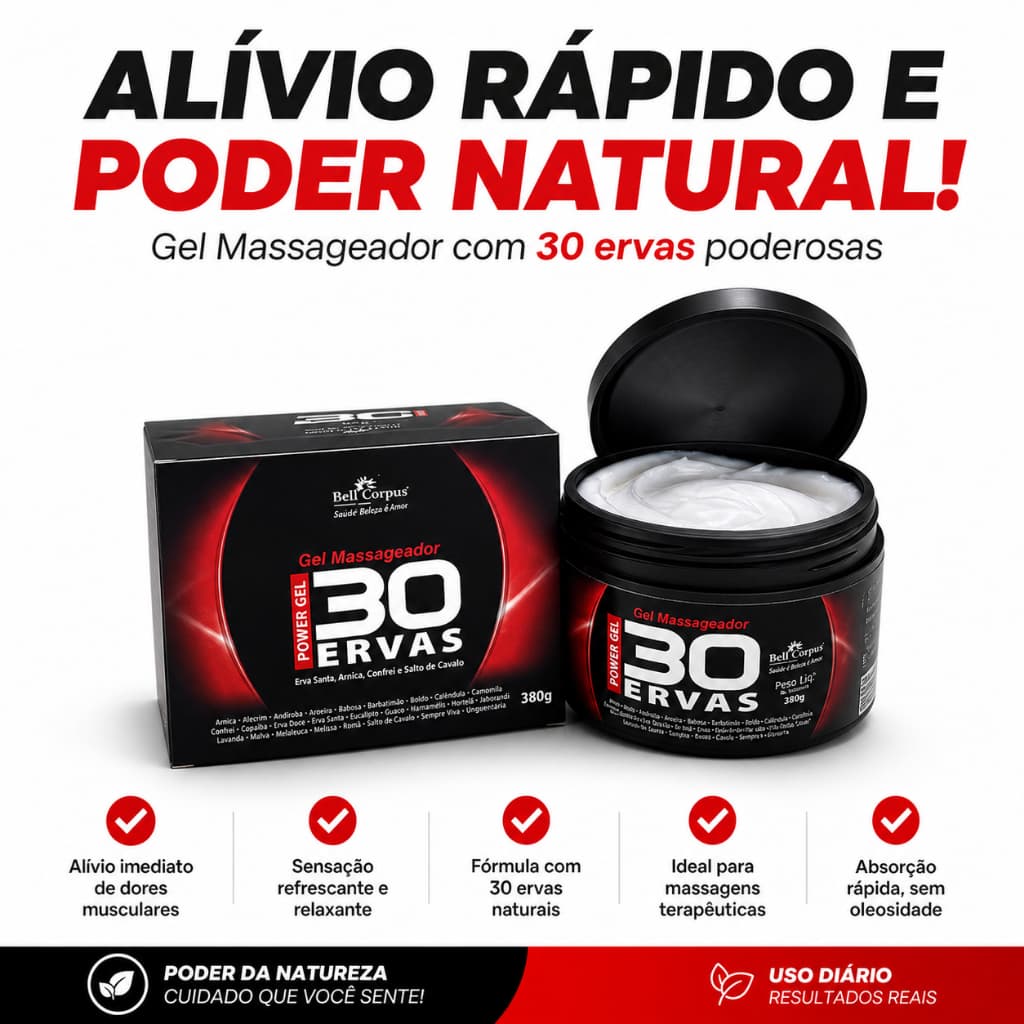 KIT  Pomada Gel Massageador 30 Ervas Bell Corpus 300g + Alívio Muscular  Cânfora Mentol Original