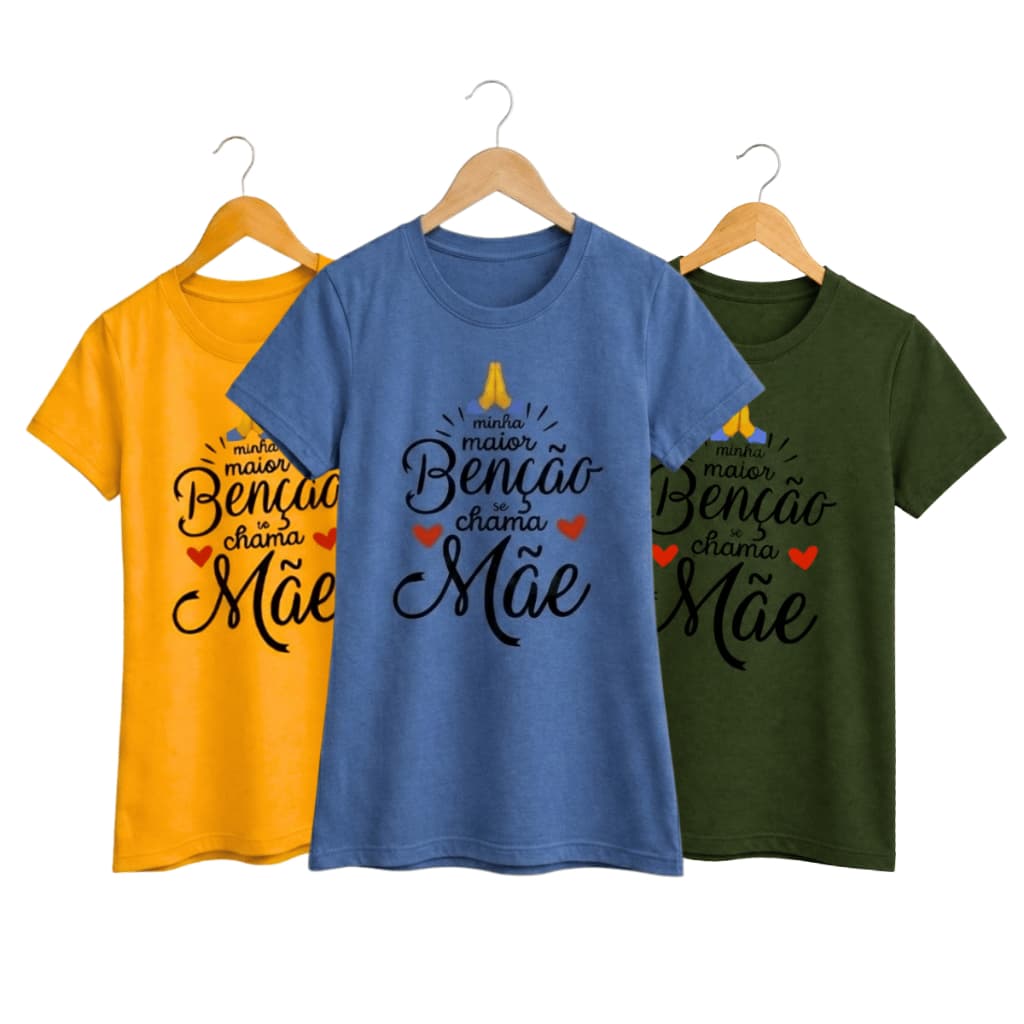 Kit 2 Camiseta Blusa Dia Das Mães T-shirt Presente Estampa Minha Maior Benção Se Chama Mãe