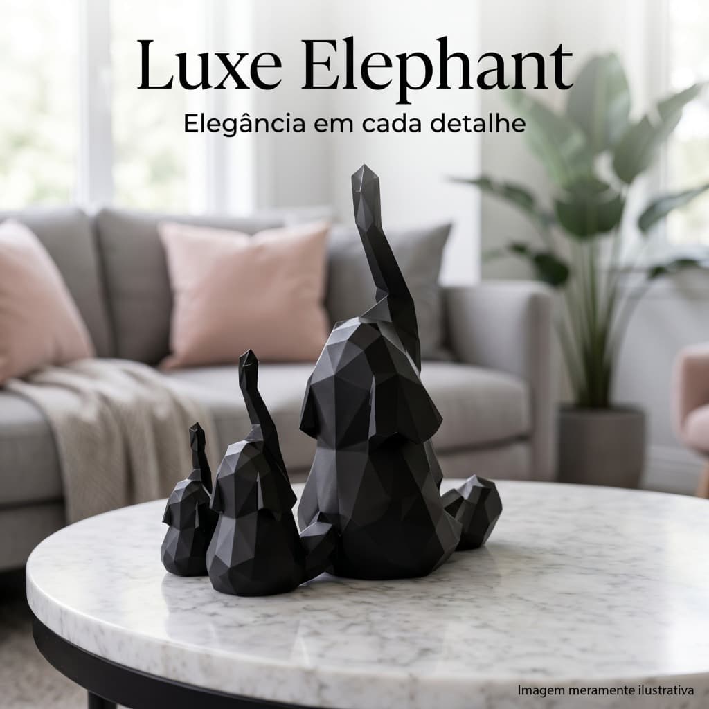 Kit 3 Elefante Decorativo Luxo Geométrico Luxe Elephant Elegante Moderno para Sala