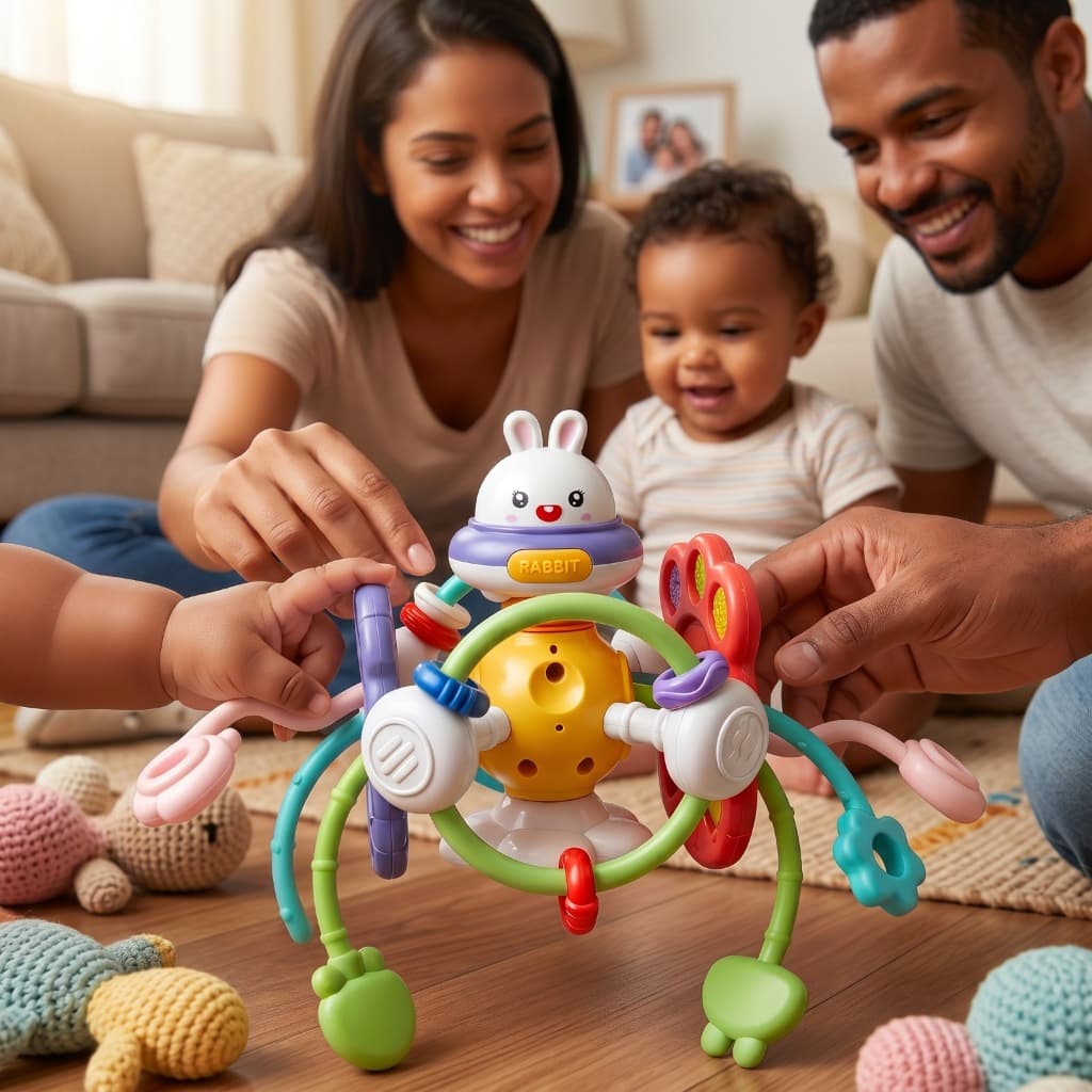 Mordedor Chocalho Bebê Coelho Sensorial Macio Brinquedo Educativo Interativo Alivia Gengiva Dentição Seguro Premium