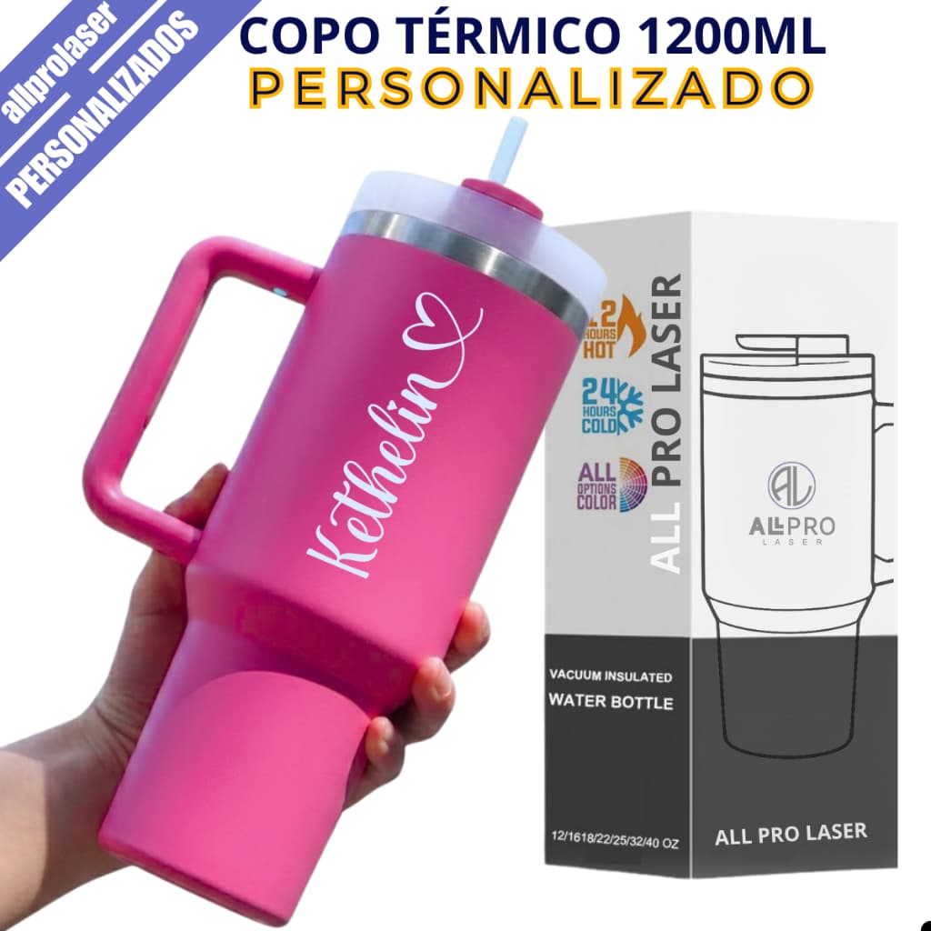 Copo Térmico 1200ml Com Alça E Canudo Personalizado Com Nome